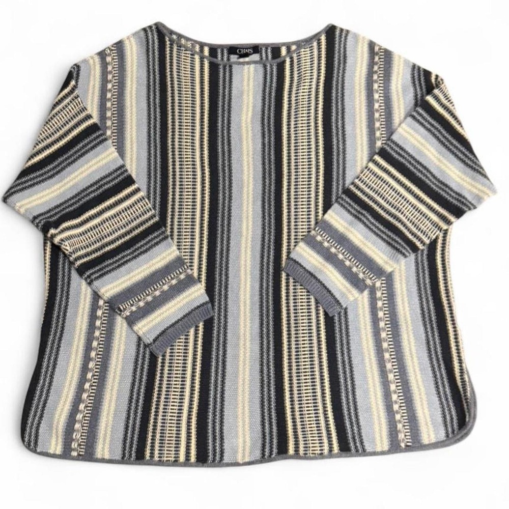 Coastal, Beachy, Chaps Blue and White Striped Light Weight Knit Sweater, 2X